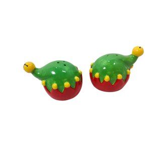 ELF HAT SALT PEPPER SHAKER SET CERAMIC Christmas Xmas Holiday 25391